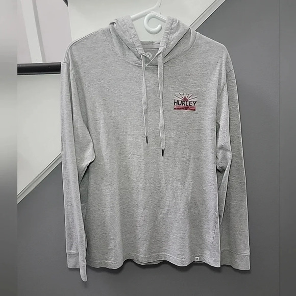Hurley Men's Long Sleeve Hooded Graphic Tee Gray Size Large Comfort Quality - Picture 2 of 5